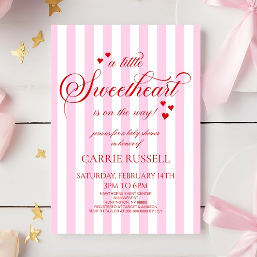A Little Sweetheart Pink Red Hearts Baby Shower Kaart
