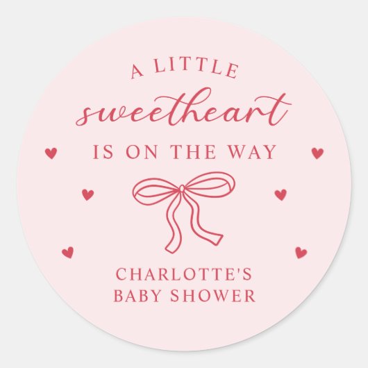 A Little Sweetheart Valentine Bow Baby Shower Ronde Sticker (Voorkant)