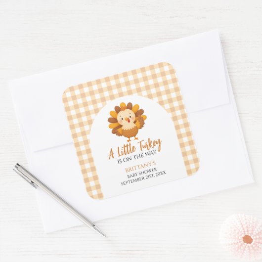 A Little Turkey Baby Shower Thanksgiving Vierkante Sticker (Envelop)