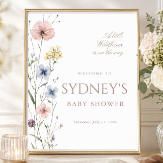 A Little Wildflower Floral Baby Shower Welcome Poster
