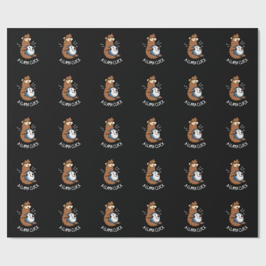 A-llama Clock Funny Llama Pun Dark BG Cadeaupapier (Vlak)