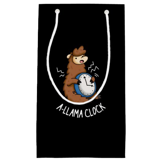 A-llama Clock Funny Llama Pun Dark BG Klein Cadeauzakje (Voorkant)
