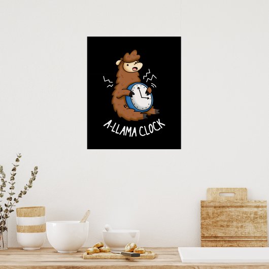 A-llama Clock Funny Llama Pun Dark BG Poster (Keuken)