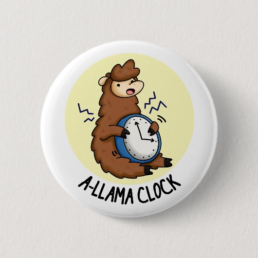 A-llama Clock Funny Llama Pun Ronde Button 5,7 Cm (Voorkant)