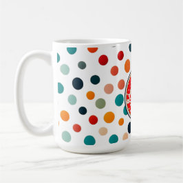 a lOVE themed mug with bright polka Koffiemok
