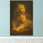 A majestic roaring white tiger captured in a luxur canvas afdruk (Insitu (Houten vloer))