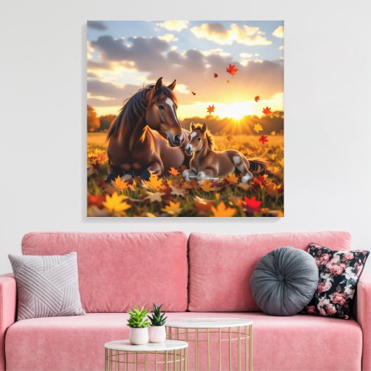 A Mama Horse and her Foal in Autumn Canvas Afdruk (Insitu (Woonkamer))