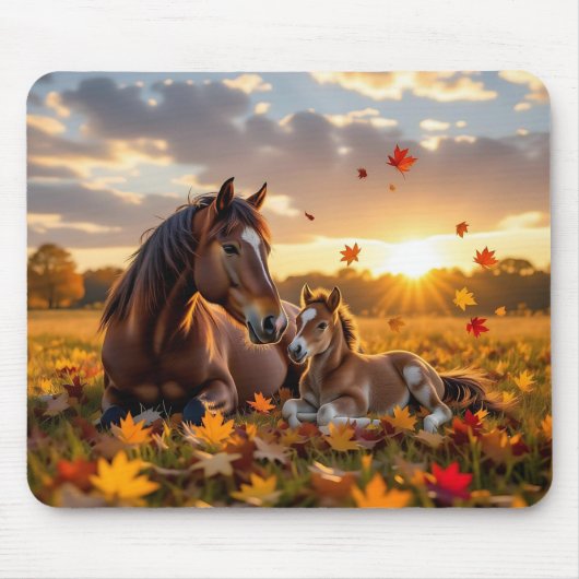 A Mama Horse and her Foal in Autumn Muismat (Voorkant)