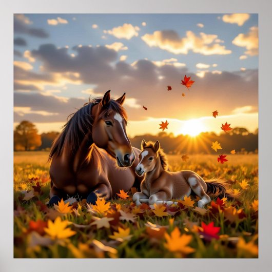 A Mama Horse and her Foal in Autumn Poster (Voorkant)