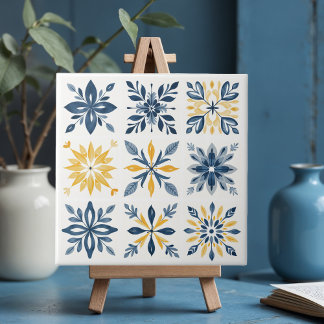 A Mediterranean Tile Design with Floral Geometric  Tegeltje