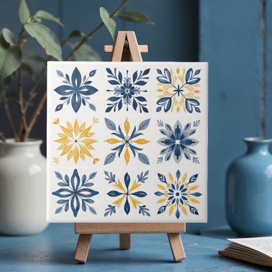 A Mediterranean Tile Design with Floral Geometric  Tegeltje