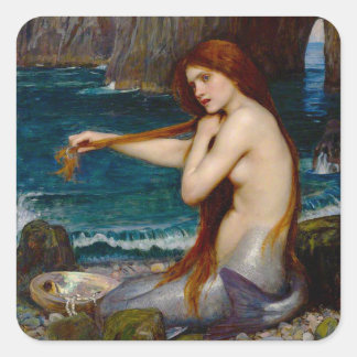 A Mermaid, c. 1900 by John Waterhouse Vierkante Sticker