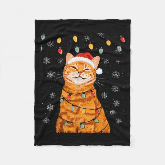 A Merry Christmas Lights Snowflake Ginger Cat Oran Fleece Deken (Voorkant)