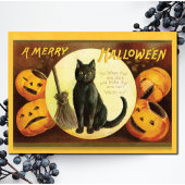  A Merry Halloween Black Cat Broom Kaart