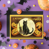  A Merry Halloween Black Cat Broom Kaart