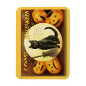 A Merry Halloween Black Cat Broom Magneet (Verticaal)