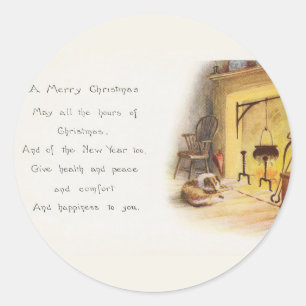  A Merry Kerstgedicht Dog en Fireplace Ronde Sticker