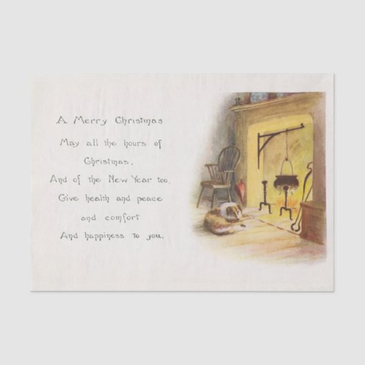 A Merry Kerstgedicht Dog en Fireplace Tissuepapier (Voorkant)