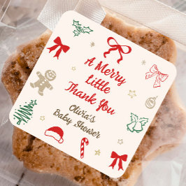 A Merry Little Thank You Christmas Baby Shower Vierkante Sticker