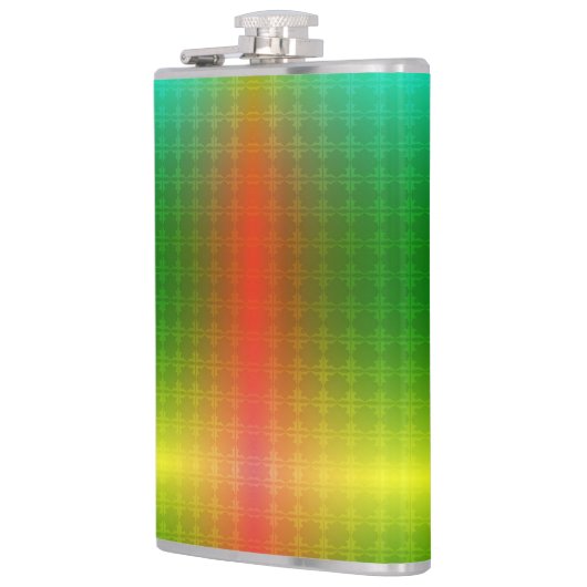 A metallic flask with a gradient green to yellow  heupfles (Links)