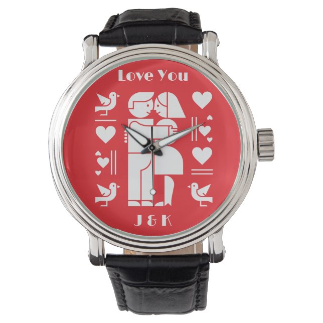 A modern Bauhaus personalized Valentine’s Day Horloge (Voorkant)