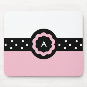 A: Monogram A gekleurde roze & witte mousepad Muismat