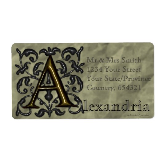 A - monogram in reliëfdruk (Golden) Etiket (Voorkant)