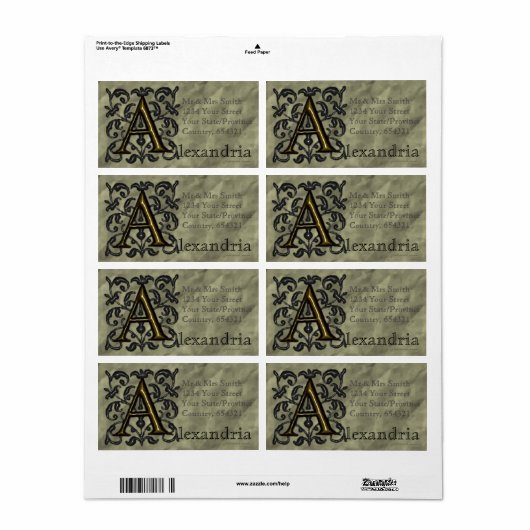 A - monogram in reliëfdruk (Golden) Etiket (Full Sheet)