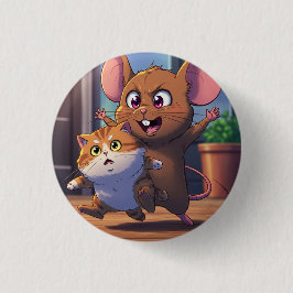 A mouse threatening a cat ronde button 3,2 cm