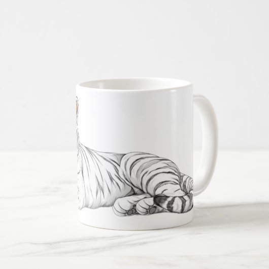 A mug with the image of a tiger with burning eyes. (Devant droit)
