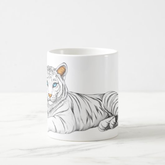 A mug with the image of a tiger with burning eyes. (Centre)