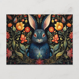a mystical rabbit surrounded by flowers   briefkaart