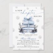 A New Chapter Begins Blue Bow Winter Baby Shower Kaart (Voorkant)