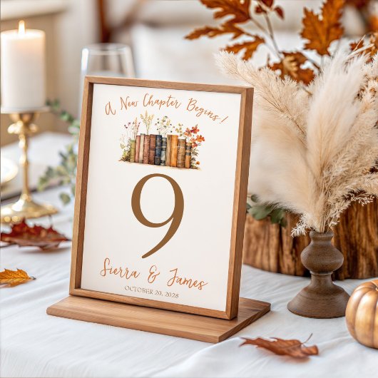 A New Chapter Begins! Wedding Table Number Signs Kaart
