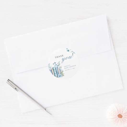 A New Chapter Blue Baby Shower Ronde Sticker (Envelop)