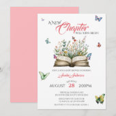 A New Chapter Watercolor Floral Book Butterflies Kaart (Voorkant / Achterkant)