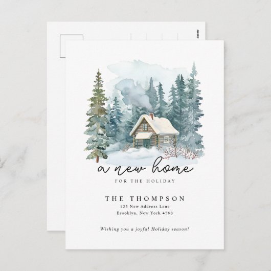 A New Home Winter Handwriting Calligraphy Moving Feestdagenkaart (Voorkant / Achterkant)