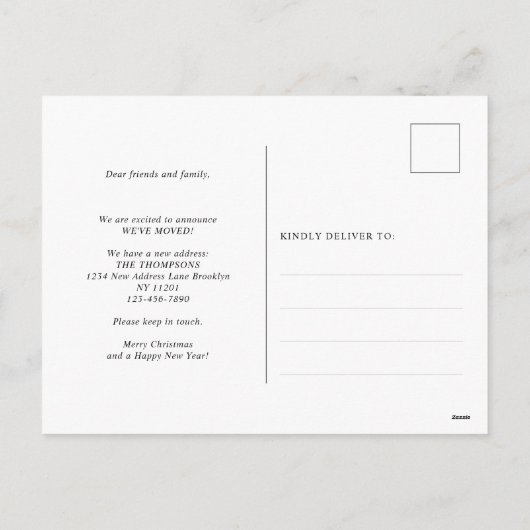 A New Home Winter Handwriting Calligraphy Moving Feestdagenkaart (Achterkant)