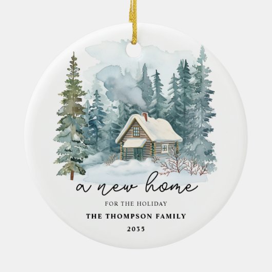 A New Home Winter Handwriting Calligraphy Moving Keramisch Ornament (Achterkant)