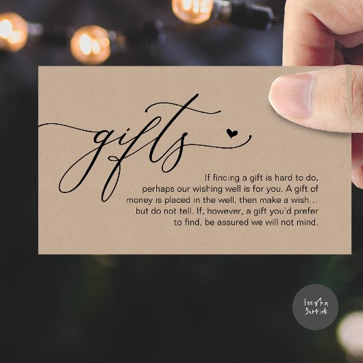A note on gifts, Modern Romantic Wedding  Informatiekaartje
