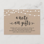 A Note On Gifts Rustic Wedding Kraft String Lights Informatiekaartje (Voorkant)