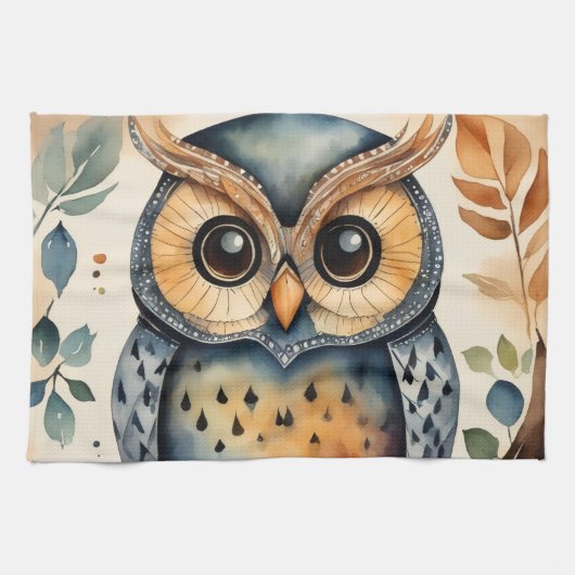 A owl that has a primitive touch Kitchen Towels Theedoek (Horizontaal)