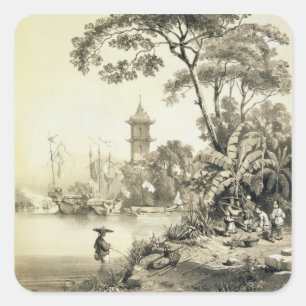 A Pagoda op het kanton Macao-Canton, bord 21 van Vierkante Sticker