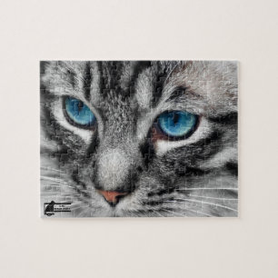 A-PAL - Silver Tabby Kat met blauwe ogen Sluiten Legpuzzel