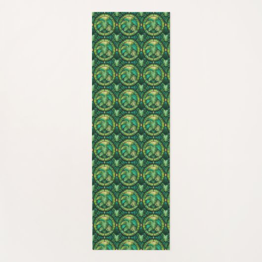 A pattern of intricate, green and gold circular  yogamat (Voorkant)