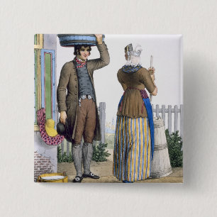 A Peasant Couple of Parmerend, North Holland, illu Vierkante Button 5,1 Cm