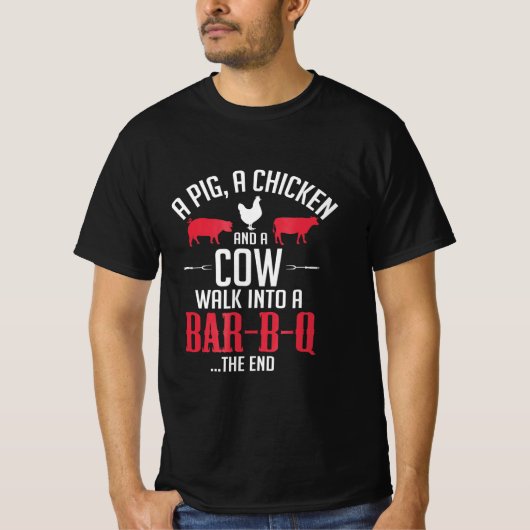 a pig a chicken and a cow funny bbq joke t-shirt (Voorkant)