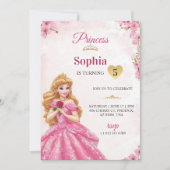 A pink princess-themed birthday invitation  (Devant)
