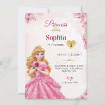 A pink princess-themed birthday invitation 