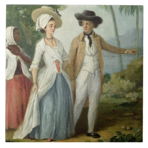 A Planter en zijn vrouw, bijgewoond door een serva Tegeltje